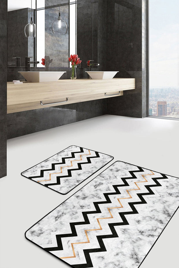 Set di 2 Tappetini da bagno antiscivolo Omer BPS468 Rectangle Multicolore, 100 x 60 cm / 60 x 50 cm (2)
