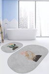 Set di 2 Tappetini da bagno antiscivolo Onur BPS538 Oval Multicolore, 100 x 60 cm / 60 x 50 cm