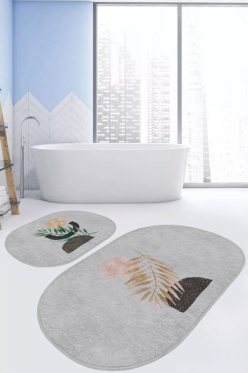 Set di 2 Tappetini da bagno antiscivolo Onur BPS538 Oval Multicolore, 100 x 60 cm / 60 x 50 cm