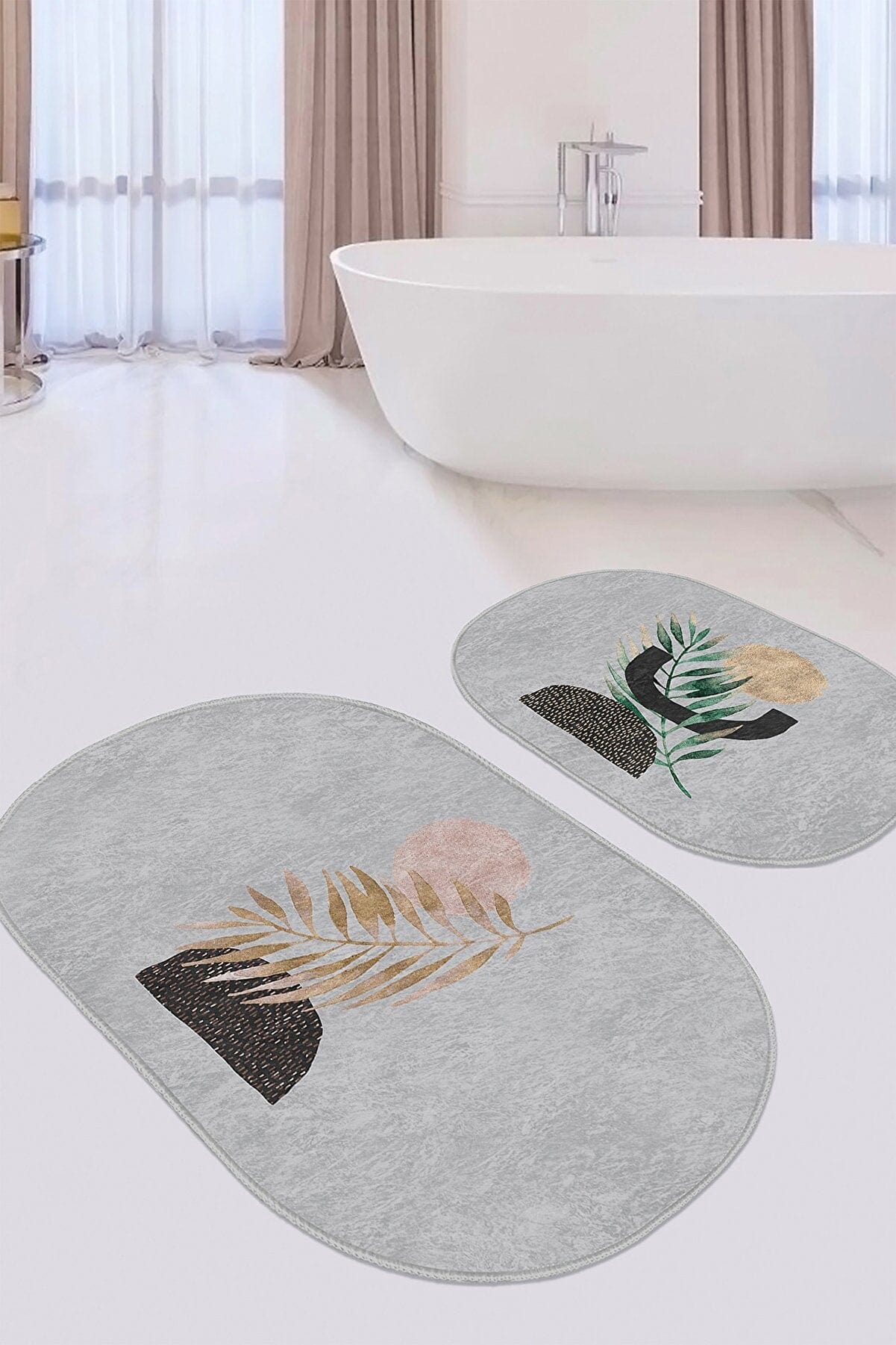 Set di 2 Tappetini da bagno antiscivolo Onur BPS538 Oval Multicolore, 100 x 60 cm / 60 x 50 cm (2)
