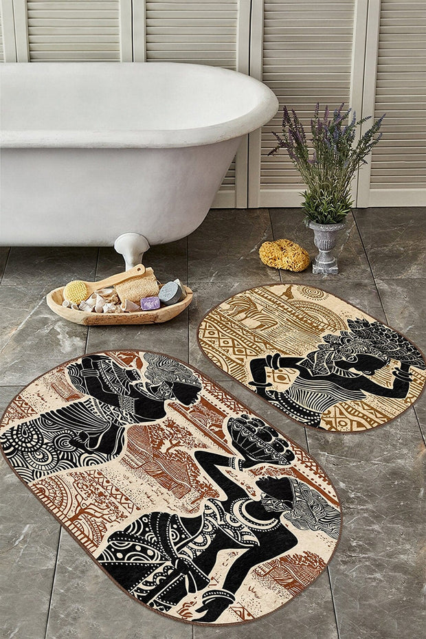 Set di 2 Tappetini da bagno antiscivolo Onur BPS540 Oval Multicolore, 100 x 60 cm / 60 x 50 cm