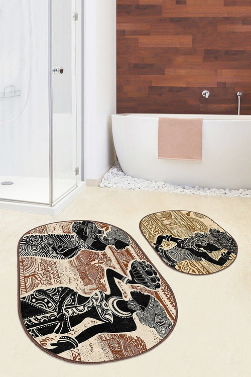 Set di 2 Tappetini da bagno antiscivolo Onur BPS540 Oval Multicolore, 100 x 60 cm / 60 x 50 cm (1)