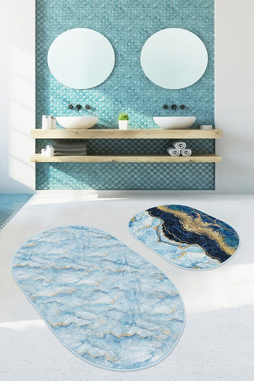 Set di 2 Tappetini da bagno antiscivolo Onur BPS541 Oval Multicolore, 100 x 60 cm / 60 x 50 cm