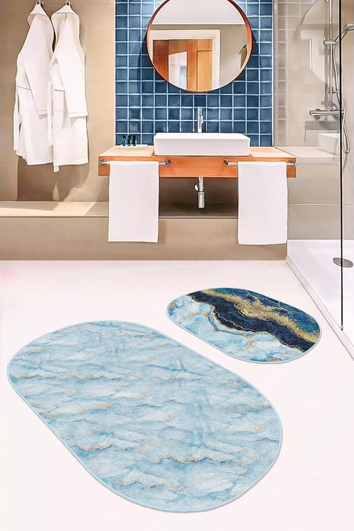 Set di 2 Tappetini da bagno antiscivolo Onur BPS541 Oval Multicolore, 100 x 60 cm / 60 x 50 cm (1)
