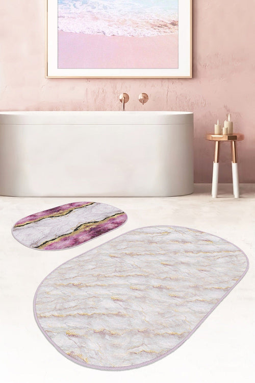 Set di 2 Tappetini da bagno antiscivolo Onur BPS542 Oval Multicolore, 100 x 60 cm / 60 x 50 cm