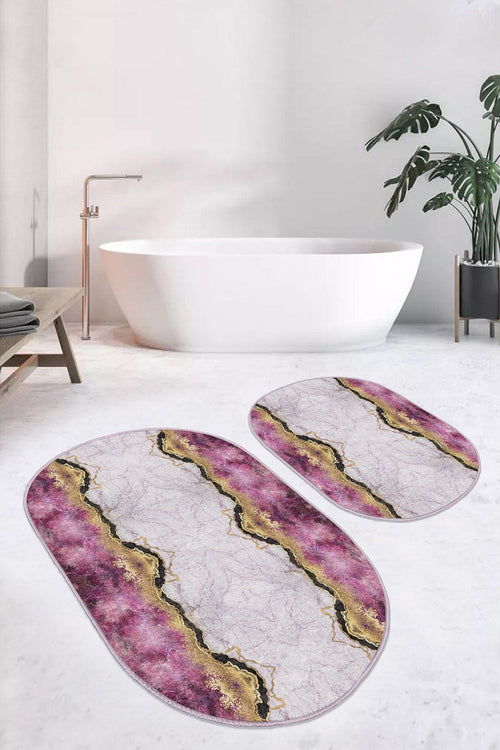 Set di 2 Tappetini da bagno antiscivolo Onur BPS543 Oval Multicolore, 100 x 60 cm / 60 x 50 cm