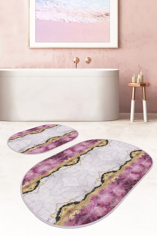 Set di 2 Tappetini da bagno antiscivolo Onur BPS543 Oval Multicolore, 100 x 60 cm / 60 x 50 cm (1)