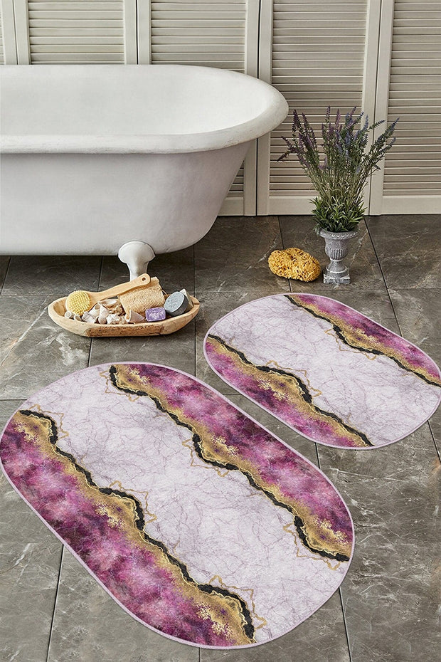 Set di 2 Tappetini da bagno antiscivolo Onur BPS543 Oval Multicolore, 100 x 60 cm / 60 x 50 cm (2)