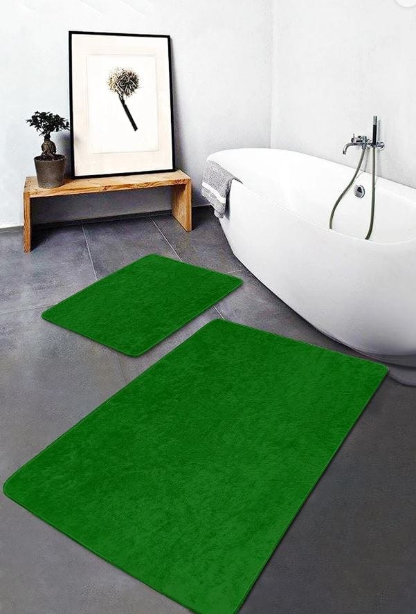 Set di 2 Tappetini da bagno antiscivolo Pelo BPS637 Rectangle Verde, 100 x 60 cm / 60 x 50 cm
