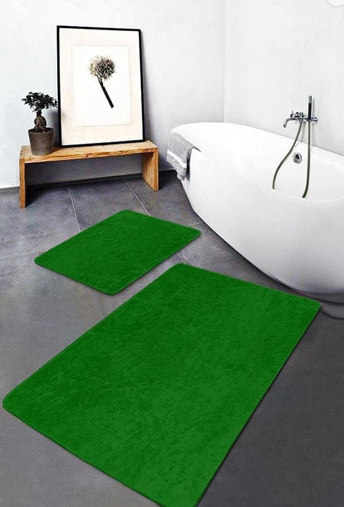 Set di 2 Tappetini da bagno antiscivolo Pelo BPS637 Rectangle Verde, 100 x 60 cm / 60 x 50 cm