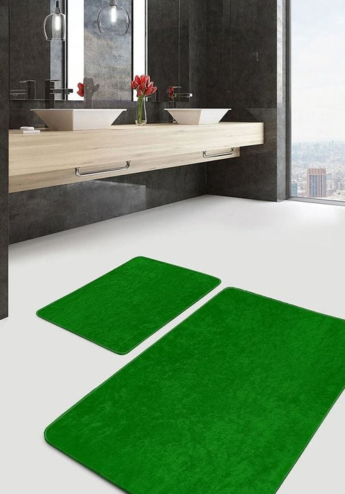 Set di 2 Tappetini da bagno antiscivolo Pelo BPS637 Rectangle Verde, 100 x 60 cm / 60 x 50 cm (1)