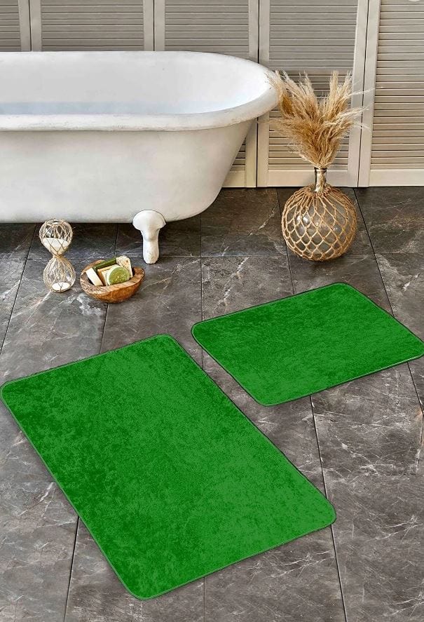 Set di 2 Tappetini da bagno antiscivolo Pelo BPS637 Rectangle Verde, 100 x 60 cm / 60 x 50 cm (2)