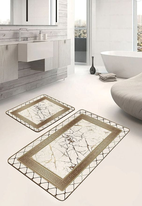 Set di 2 Tappetini da bagno antiscivolo Pelo BPS638 Rectangle Multicolore, 100 x 60 cm / 60 x 50 cm