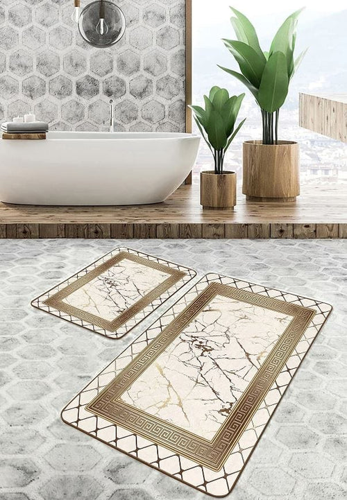 Set di 2 Tappetini da bagno antiscivolo Pelo BPS638 Rectangle Multicolore, 100 x 60 cm / 60 x 50 cm (1)