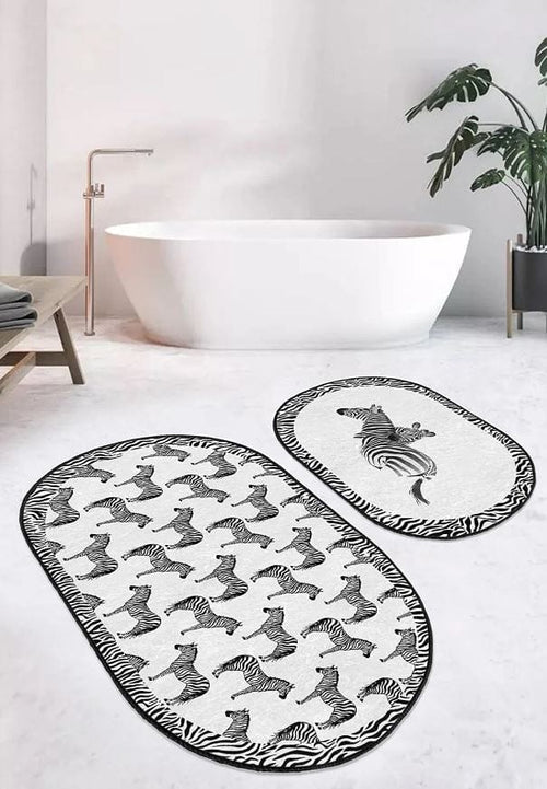 Set di 2 Tappetini da bagno antiscivolo Pelo BPS639 Oval Multicolore, 100 x 60 cm / 60 x 50 cm