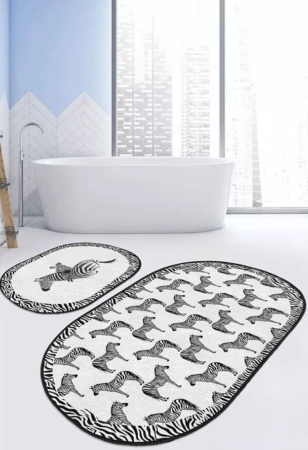Set di 2 Tappetini da bagno antiscivolo Pelo BPS639 Oval Multicolore, 100 x 60 cm / 60 x 50 cm (2)