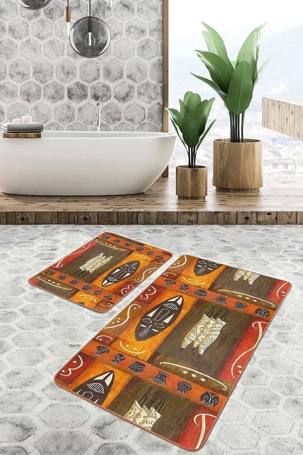 Set di 2 Tappetini da bagno antiscivolo Pelo BPS641 Rectangle Multicolore, 100 x 60 cm / 60 x 50 cm