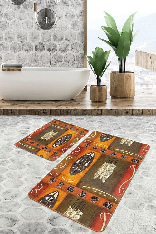 Set di 2 Tappetini da bagno antiscivolo Pelo BPS641 Rectangle Multicolore, 100 x 60 cm / 60 x 50 cm