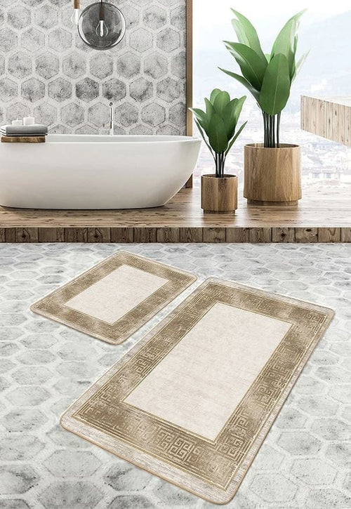 Set di 2 Tappetini da bagno antiscivolo Pelo BPS643 Rectangle Multicolore, 100 x 60 cm / 60 x 50 cm