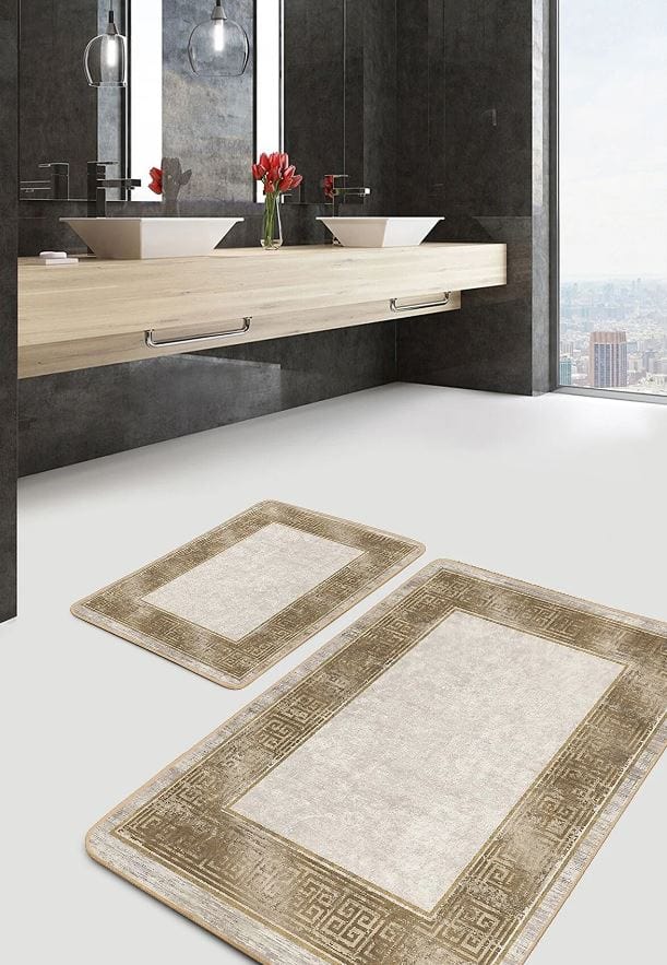 Set di 2 Tappetini da bagno antiscivolo Pelo BPS643 Rectangle Multicolore, 100 x 60 cm / 60 x 50 cm (2)