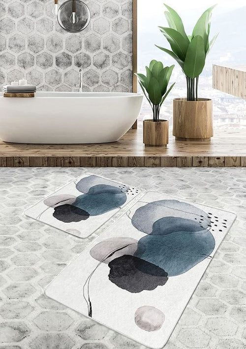 Set di 2 Tappetini da bagno antiscivolo Pelo BPS645 Rectangle Multicolore, 100 x 60 cm / 60 x 50 cm
