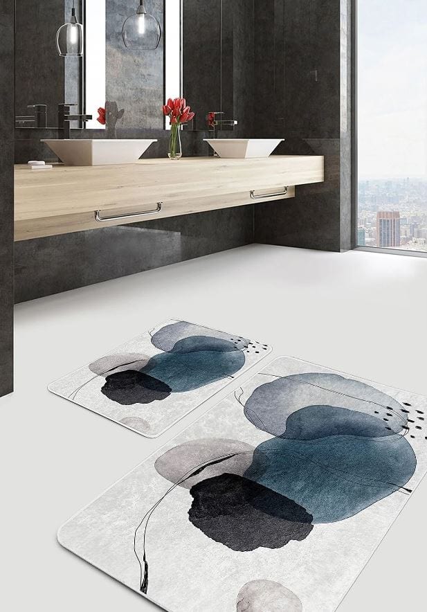 Set di 2 Tappetini da bagno antiscivolo Pelo BPS645 Rectangle Multicolore, 100 x 60 cm / 60 x 50 cm (2)