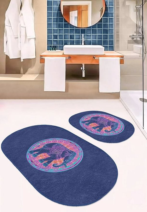 Set di 2 Tappetini da bagno antiscivolo Pelo BPS646 Oval Multicolore, 100 x 60 cm / 60 x 50 cm