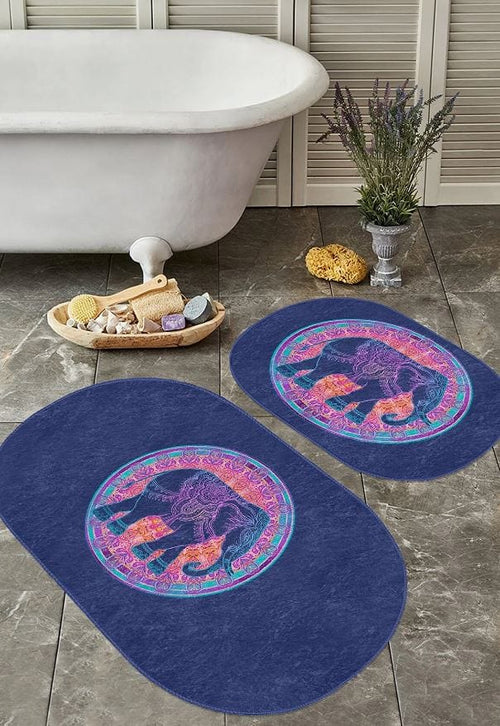 Set di 2 Tappetini da bagno antiscivolo Pelo BPS646 Oval Multicolore, 100 x 60 cm / 60 x 50 cm (1)