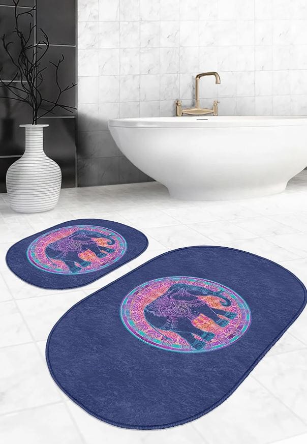 Set di 2 Tappetini da bagno antiscivolo Pelo BPS646 Oval Multicolore, 100 x 60 cm / 60 x 50 cm (2)