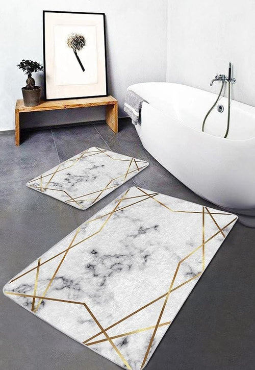 Set di 2 Tappetini da bagno antiscivolo Pelo BPS647 Rectangle Multicolore, 100 x 60 cm / 60 x 50 cm