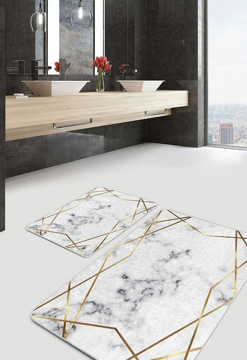 Set di 2 Tappetini da bagno antiscivolo Pelo BPS647 Rectangle Multicolore, 100 x 60 cm / 60 x 50 cm (1)