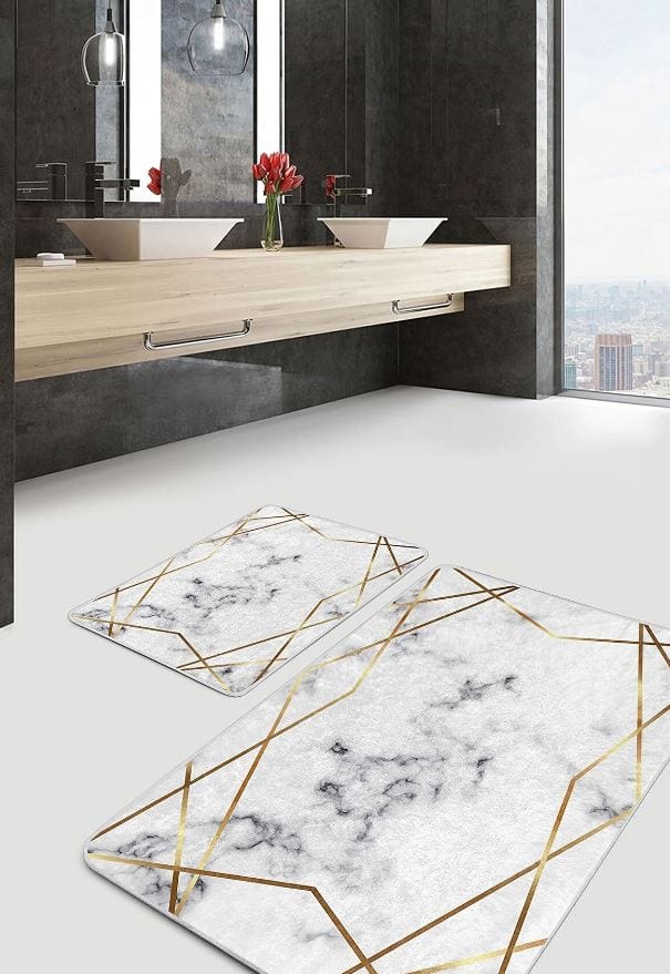 Set di 2 Tappetini da bagno antiscivolo Pelo BPS647 Rectangle Multicolore, 100 x 60 cm / 60 x 50 cm (1)