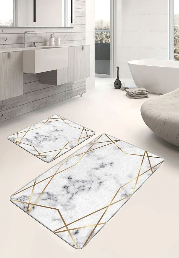Set di 2 Tappetini da bagno antiscivolo Pelo BPS647 Rectangle Multicolore, 100 x 60 cm / 60 x 50 cm (3)