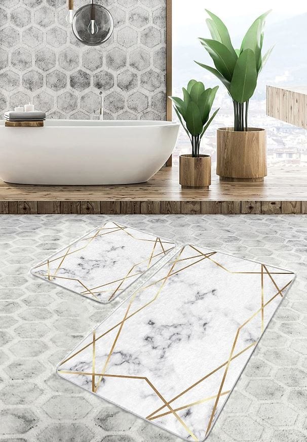 Set di 2 Tappetini da bagno antiscivolo Pelo BPS647 Rectangle Multicolore, 100 x 60 cm / 60 x 50 cm (4)