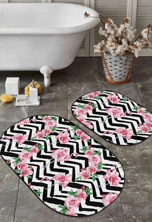 Set di 2 Tappetini da bagno antiscivolo Pelo BPS648 Oval Multicolore, 100 x 60 cm / 60 x 50 cm