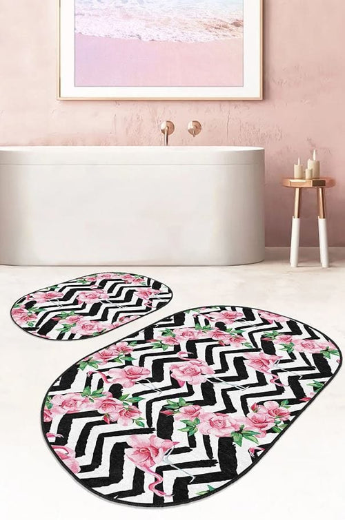 Set di 2 Tappetini da bagno antiscivolo Pelo BPS648 Oval Multicolore, 100 x 60 cm / 60 x 50 cm (1)
