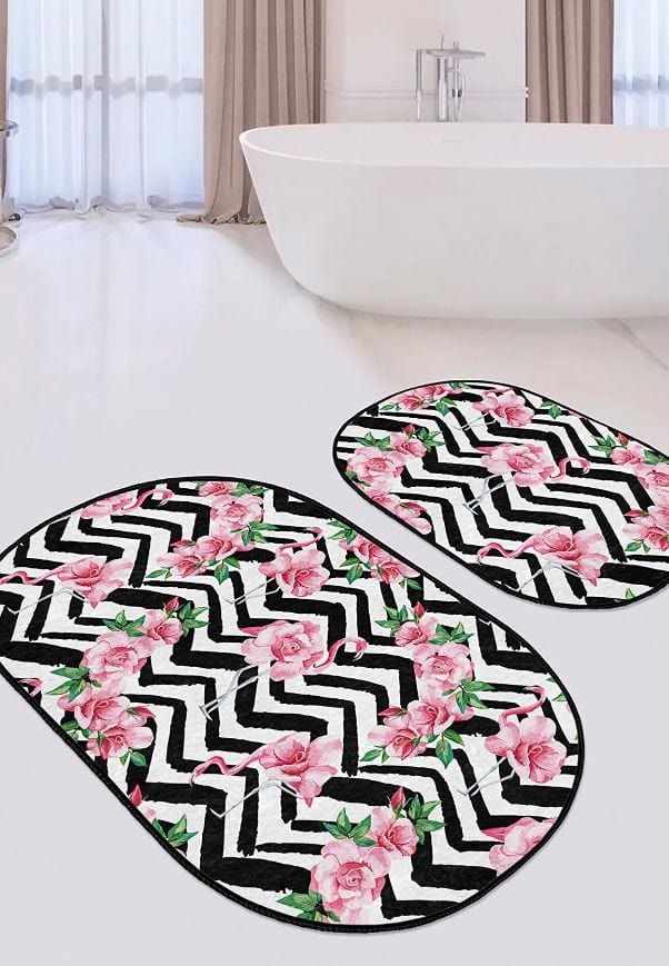 Set di 2 Tappetini da bagno antiscivolo Pelo BPS648 Oval Multicolore, 100 x 60 cm / 60 x 50 cm (2)