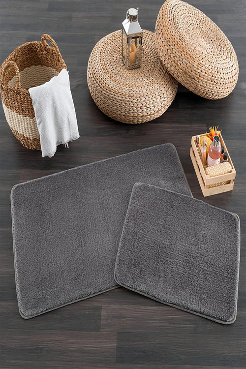 Set di 2 Tappetini da bagno antiscivolo Pufy Antracite, 60 x 100 / 50 x 80 cm