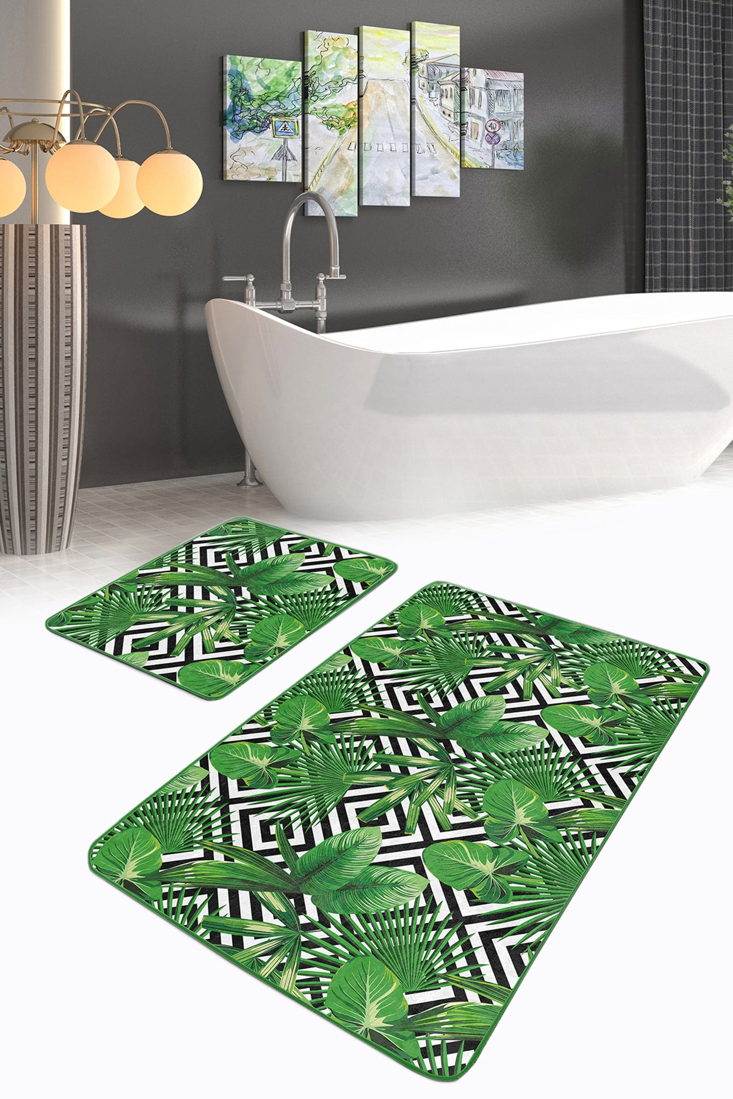 Set di 2 Tappetini da bagno antiscivolo Reyan BPS22 Rectangle Multicolore, 100 x 60 cm / 60 x 50 cm (2)