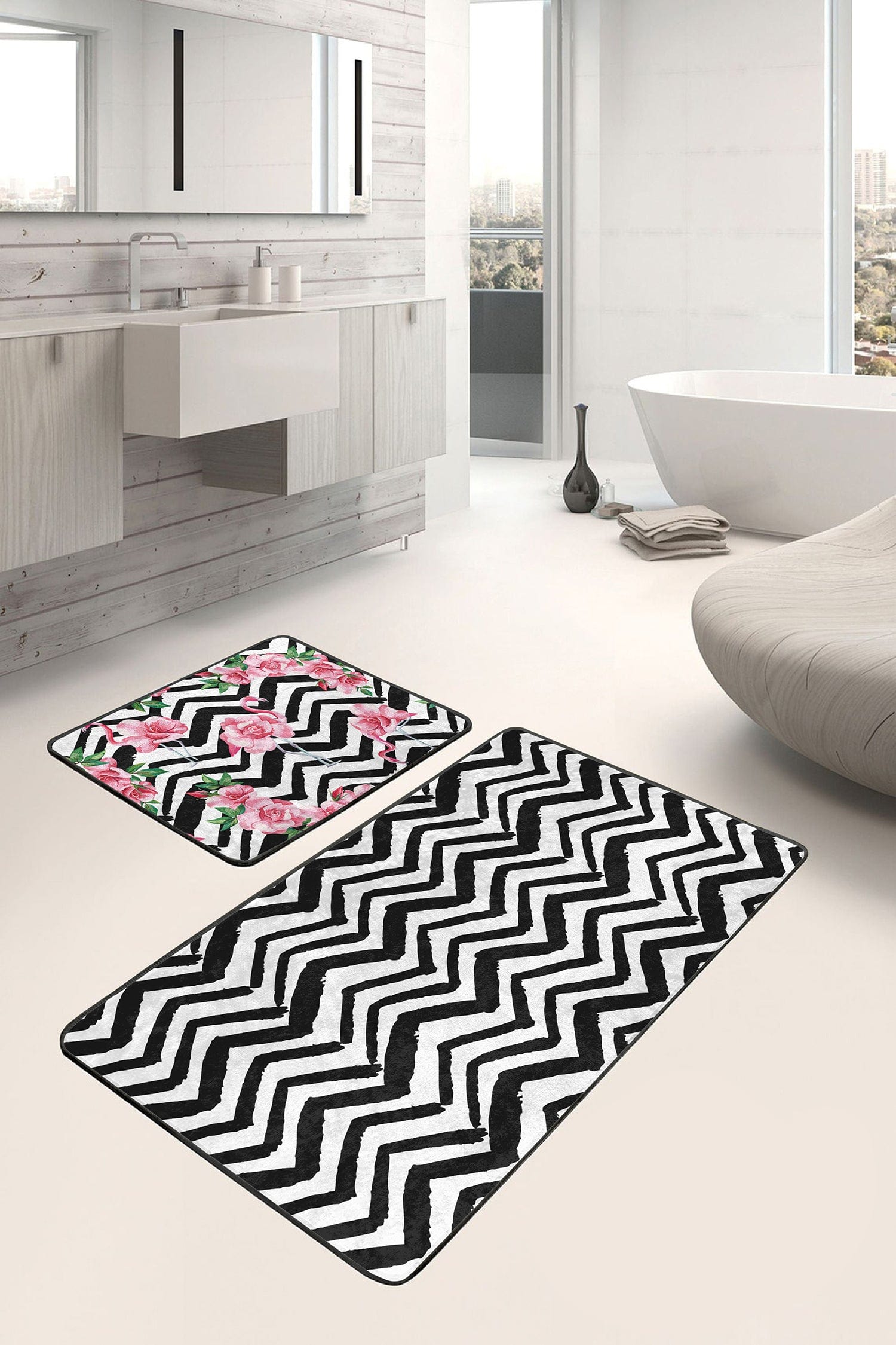 Set di 2 Tappetini da bagno antiscivolo Reyan BPS23 Rectangle Multicolore, 100 x 60 cm / 60 x 50 cm (2)