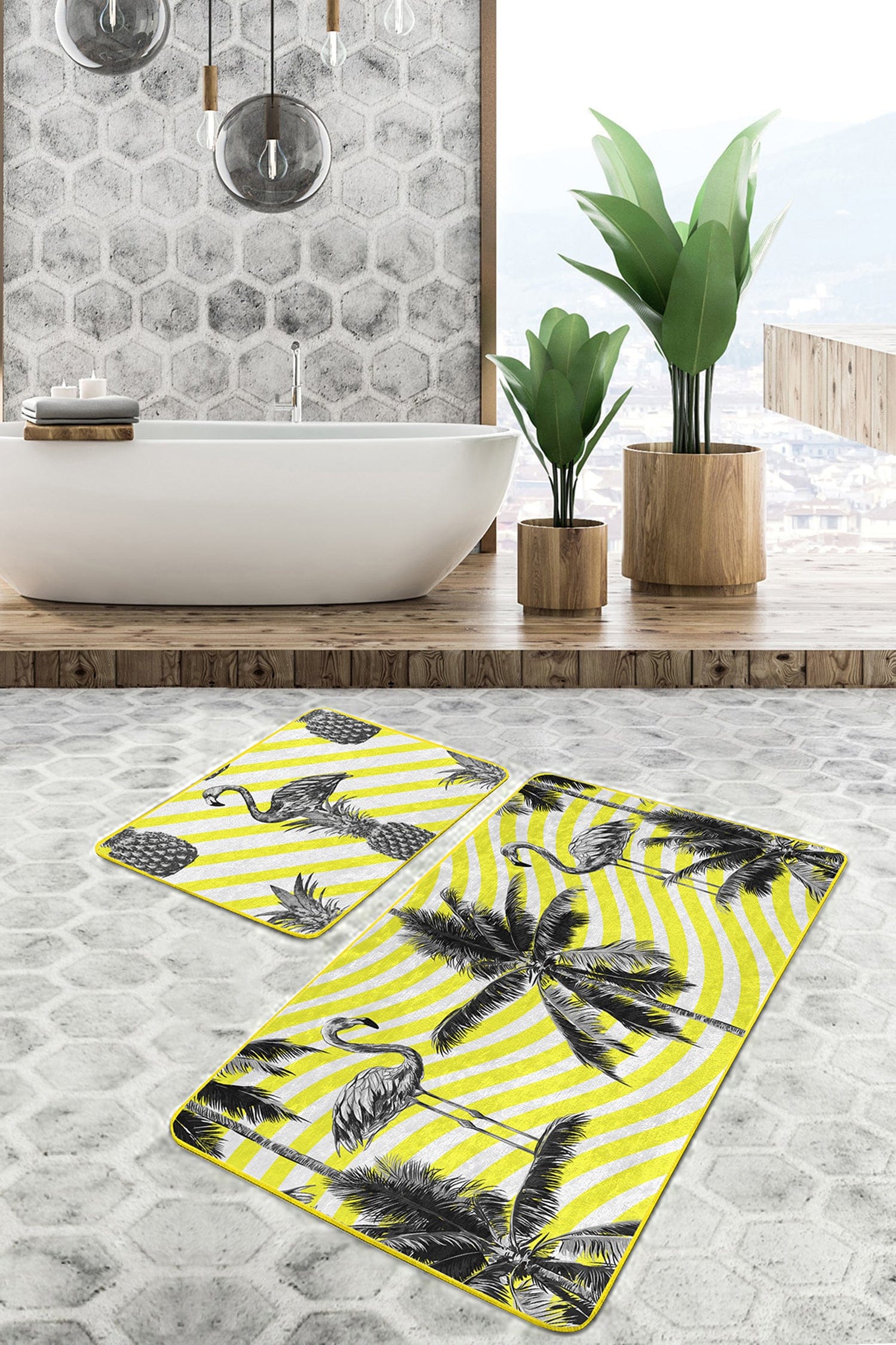 Set di 2 Tappetini da bagno antiscivolo Reyan BPS24 Rectangle Multicolore, 100 x 60 cm / 60 x 50 cm (1)