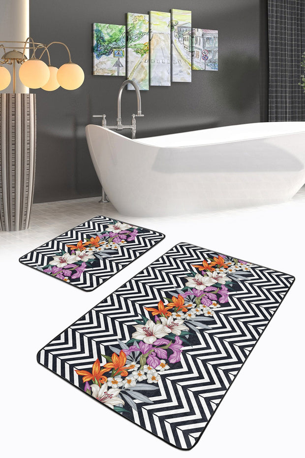 Set di 2 Tappetini da bagno antiscivolo Reyan BPS25 Rectangle Multicolore, 100 x 60 cm / 60 x 50 cm (1)