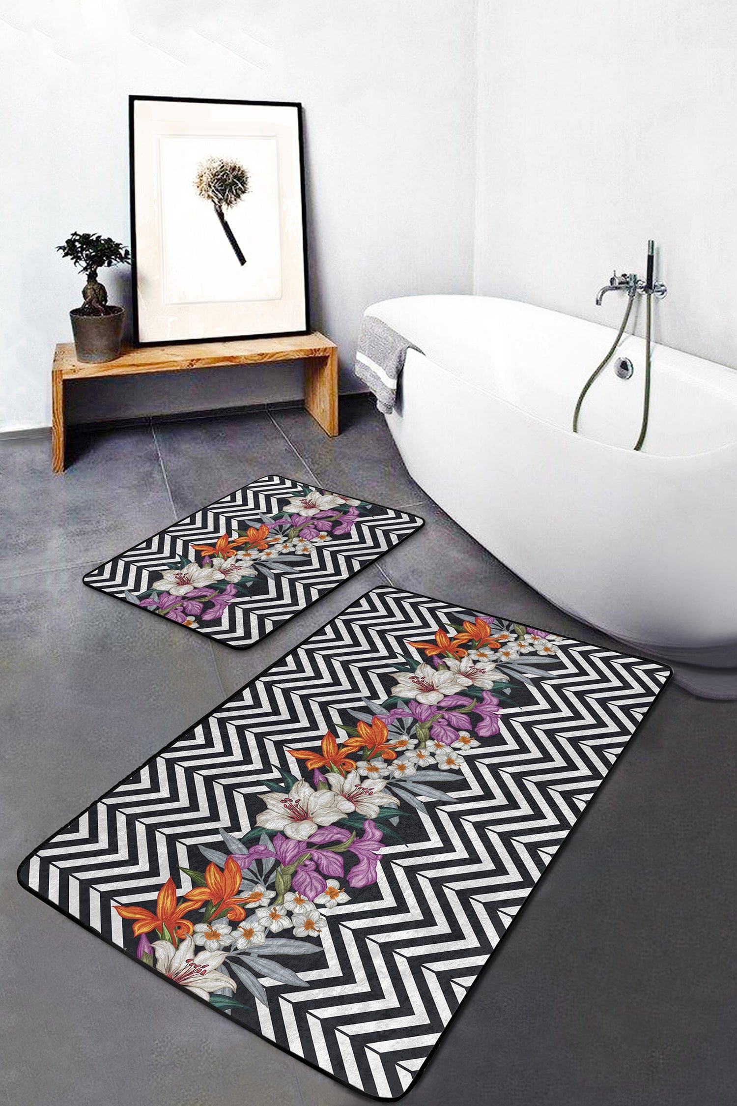 Set di 2 Tappetini da bagno antiscivolo Reyan BPS25 Rectangle Multicolore, 100 x 60 cm / 60 x 50 cm (2)