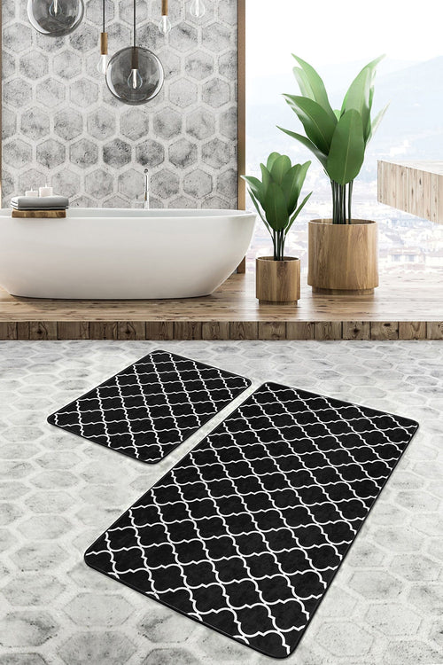 Set di 2 Tappetini da bagno antiscivolo Reyan BPS27 Rectangle Multicolore, 100 x 60 cm / 60 x 50 cm (1)