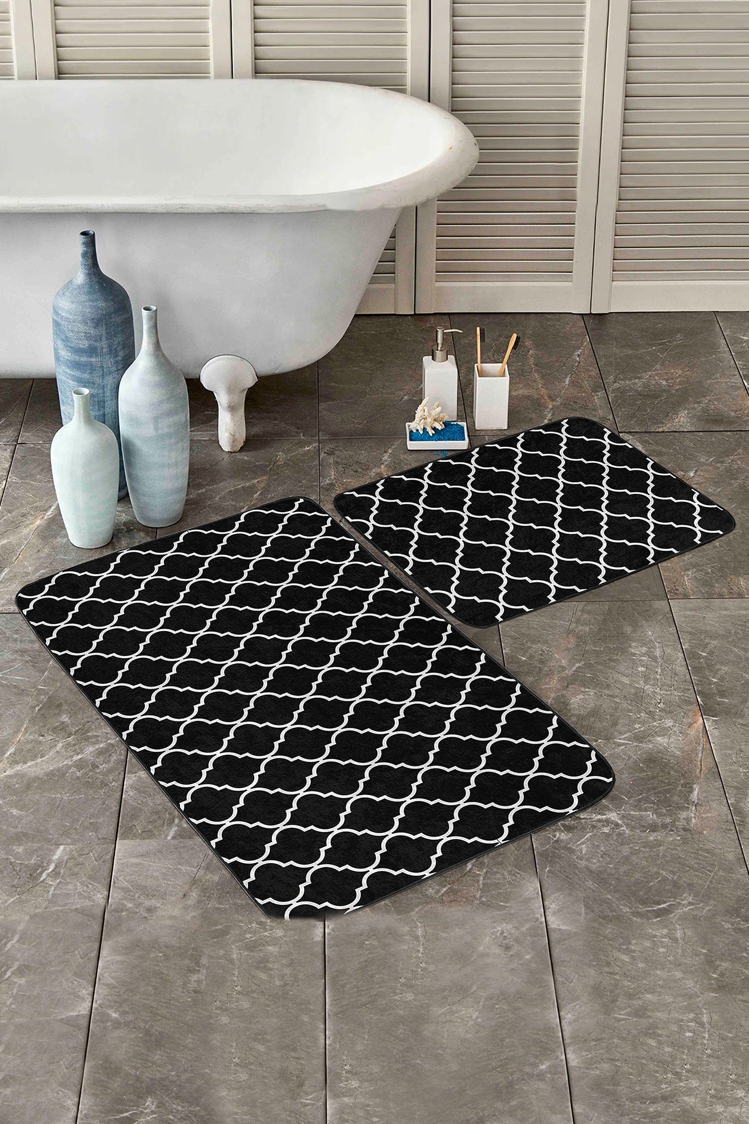 Set di 2 Tappetini da bagno antiscivolo Reyan BPS27 Rectangle Multicolore, 100 x 60 cm / 60 x 50 cm (2)