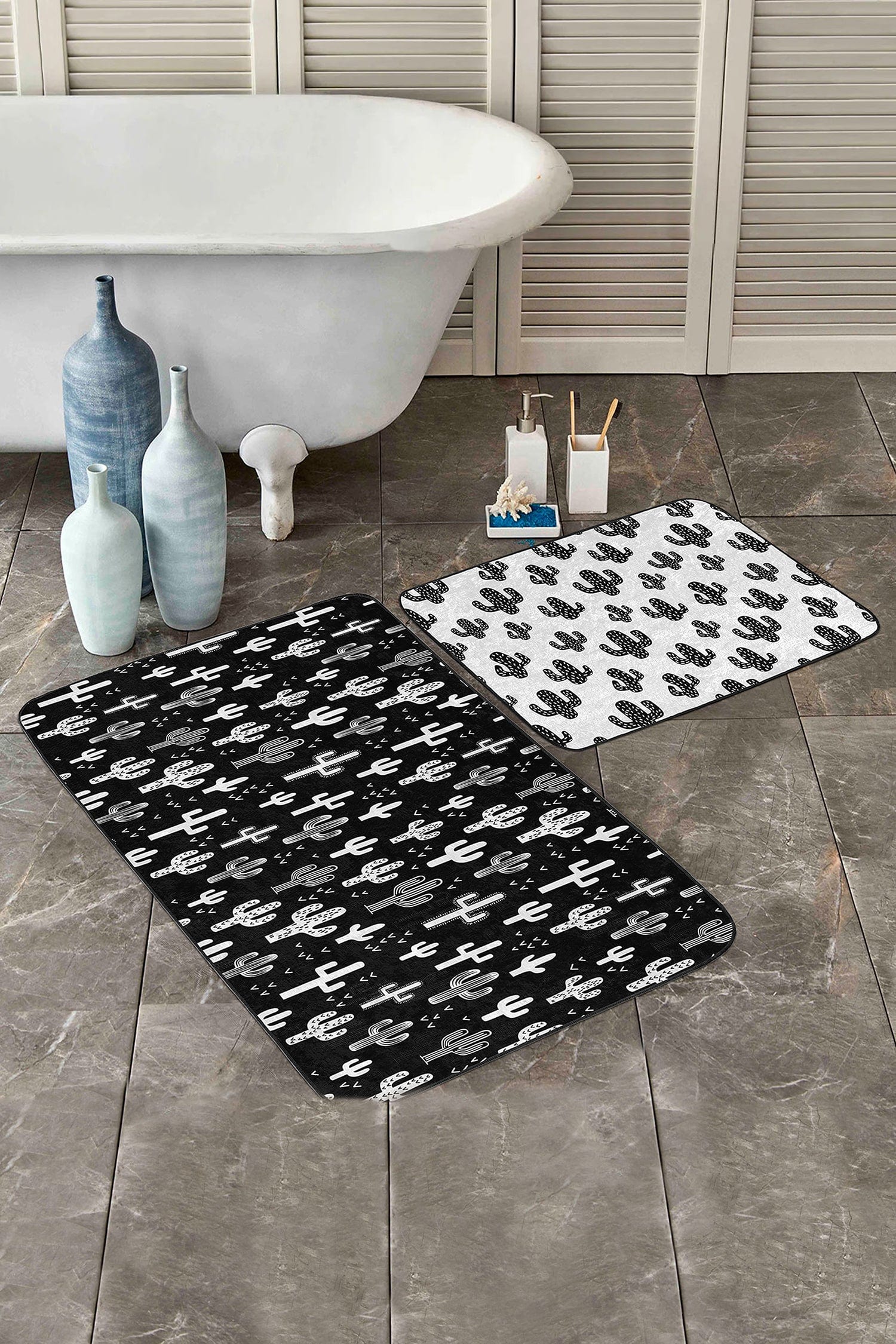 Set di 2 Tappetini da bagno antiscivolo Reyan BPS29 Rectangle Multicolore, 100 x 60 cm / 60 x 50 cm (2)