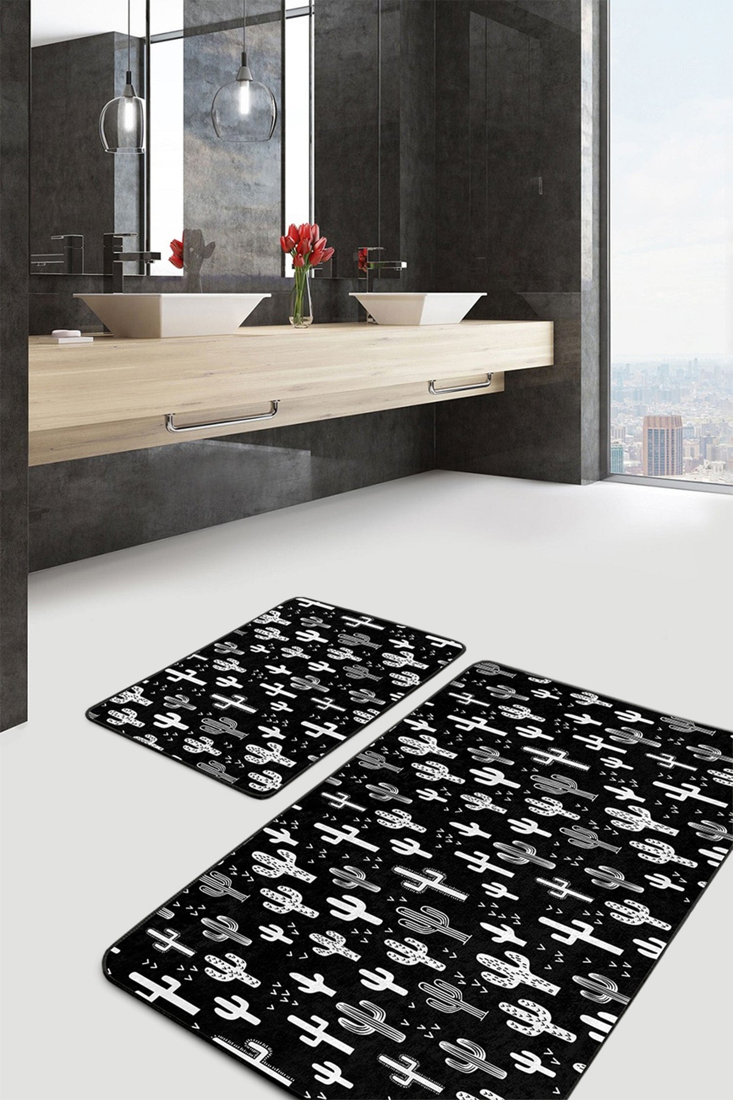Set di 2 Tappetini da bagno antiscivolo Reyan BPS30 Rectangle Multicolore, 100 x 60 cm / 60 x 50 cm
