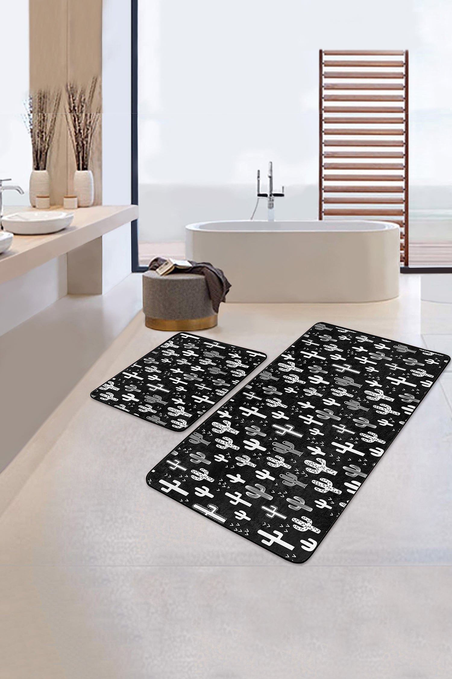 Set di 2 Tappetini da bagno antiscivolo Reyan BPS30 Rectangle Multicolore, 100 x 60 cm / 60 x 50 cm (1)