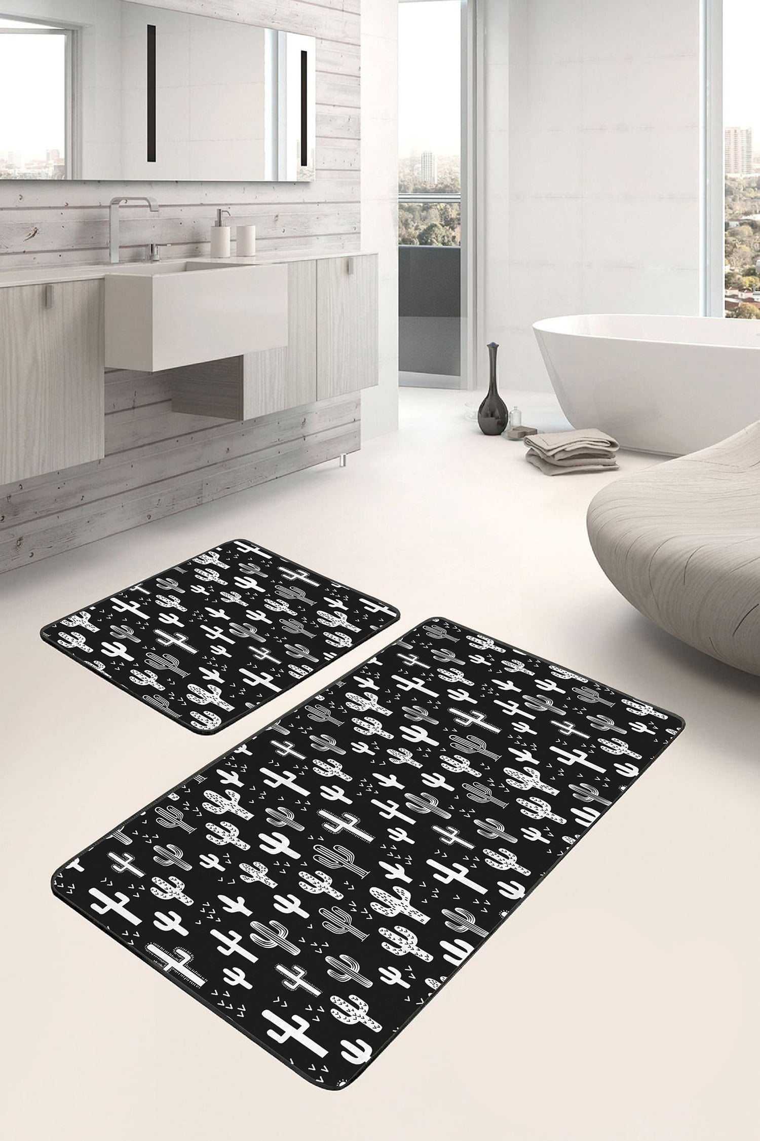 Set di 2 Tappetini da bagno antiscivolo Reyan BPS30 Rectangle Multicolore, 100 x 60 cm / 60 x 50 cm (2)