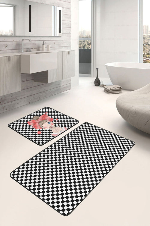 Set di 2 Tappetini da bagno antiscivolo Reyan BPS33 Rectangle Multicolore, 100 x 60 cm / 60 x 50 cm (1)